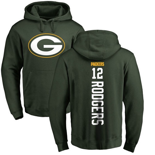 Men Green Bay Packers Green #12 Rodgers Aaron Backer Nike NFL Pullover Hoodie Sweatshirts